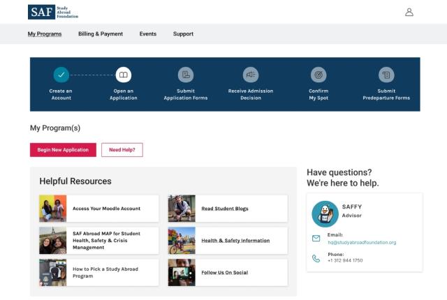 SAF Student Portal Mock-Up