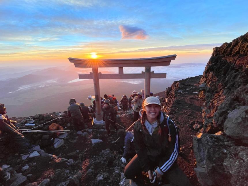Victoria Lai at the top of Mt. Fuji in Japan